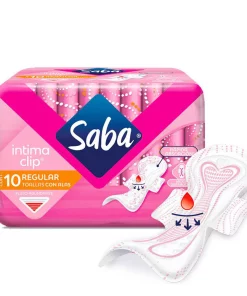 Toallas Femeninas Saba Intima Clip Regular con Alas 10 piezas