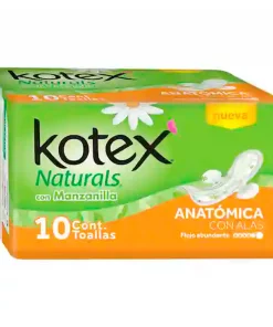 Toalla Femenina Kotex Naturals Anatomica Manzanilla Flujo Abundante C/A 10 PZS